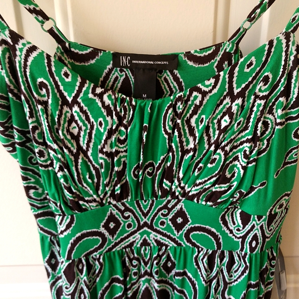 Vibrant Emerald Green, White and Brown Sleeveless Knee-length INC Dress Size M